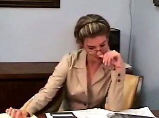 Secretary masturbates at her desk