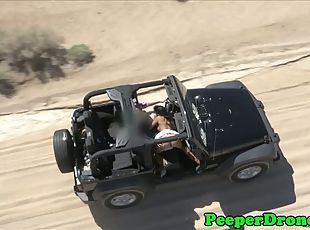 Drone caught this wild couple fucking on the jeep